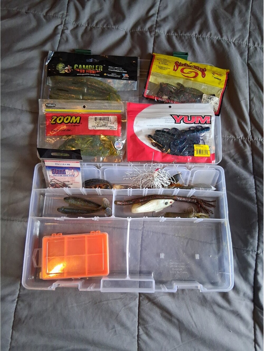 Plastic Bass Pro Shops Fishing Tackle Box with Tackle Lot 9